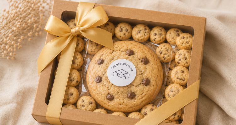 Graduation mini cookie box with kid-friendly mini cookies
