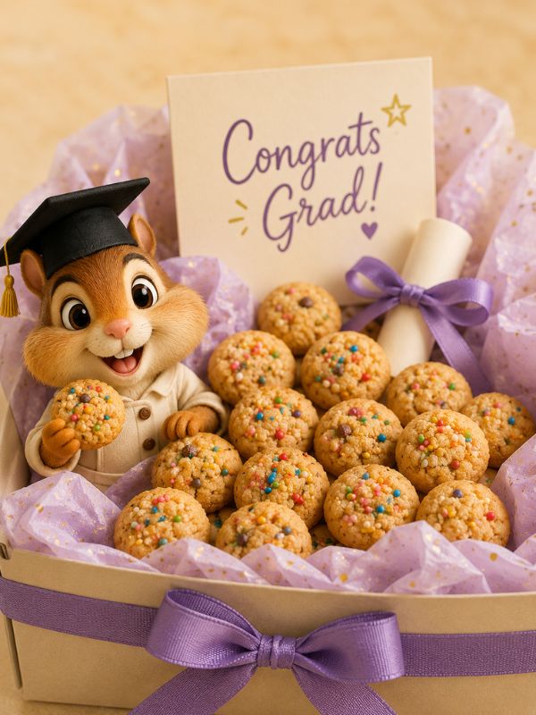 Graduation mini cookie box with kid-friendly mini cookies