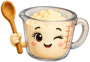 Little Batch Bakery measuring cup mascot