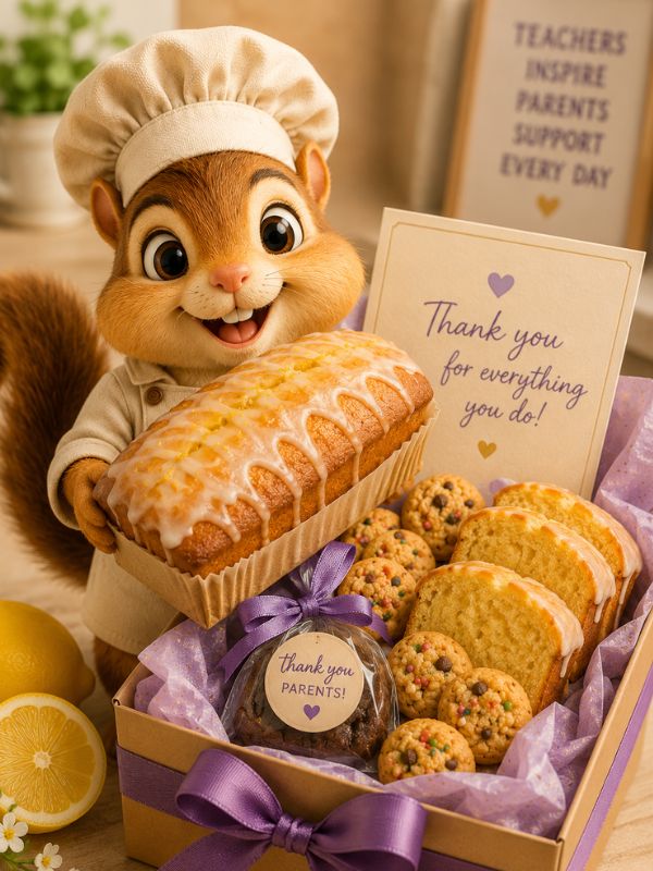 Teacher thank-you treat box with cookies and note card